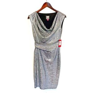 Vince Camuto Silver Draped Neck Cocktail Dress NWT